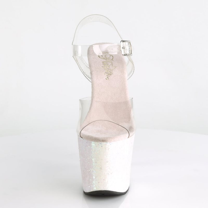 White / Clear Pleaser Unicorn-708LG Women's Platform Heels Sandals | AUSTRALIA AJCXF